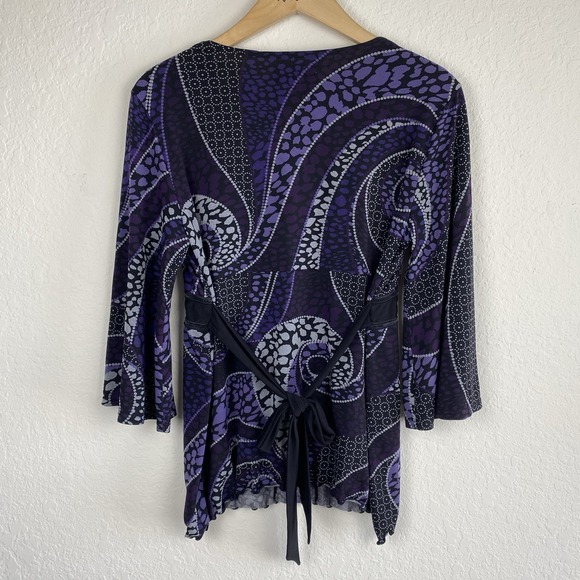 Notations L Babydoll Blouse Tunic Purple Retro Whimsigoth Vtg Y2K Long Sleeve - Picture 5 of 5